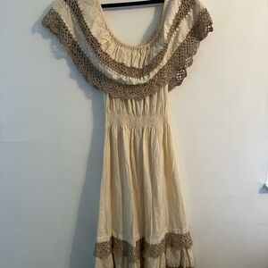 Elegant Cream and Brown Crochet Dress